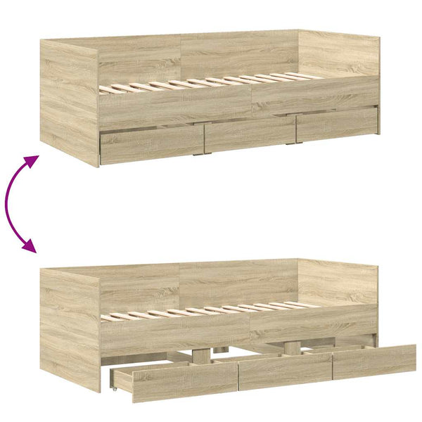 vidaXL Day Bed with Drawers without Mattress Sonoma Oak 100x200 cm