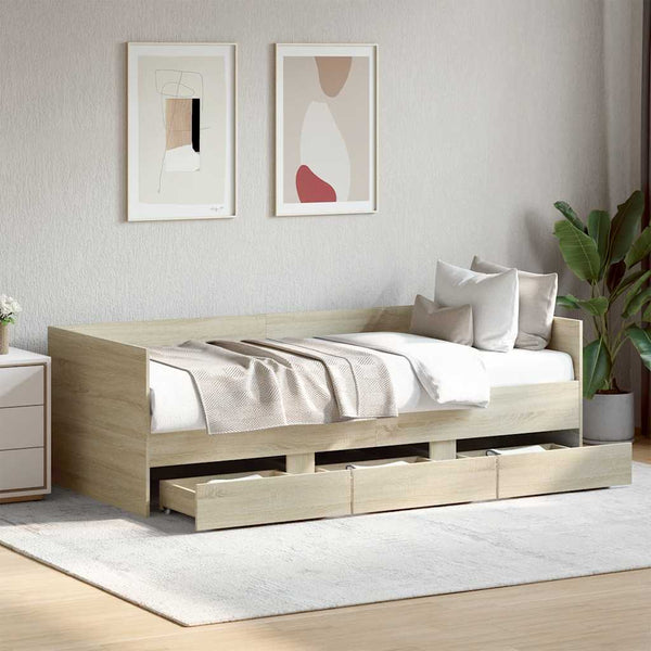 vidaXL Day Bed with Drawers without Mattress Sonoma Oak 100x200 cm