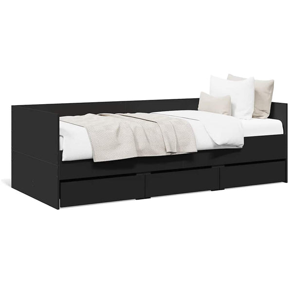 vidaXL Day Bed with Drawers, No Mattress, Black 90x200 cm