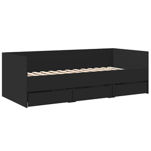 vidaXL Day Bed with Drawers, No Mattress, Black 90x200 cm