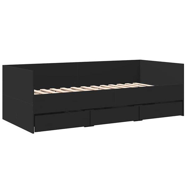 vidaXL Day Bed with Drawers, No Mattress, Black 90x200 cm
