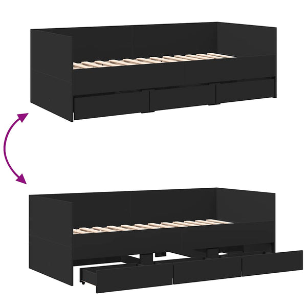 vidaXL Day Bed with Drawers, No Mattress, Black 90x200 cm
