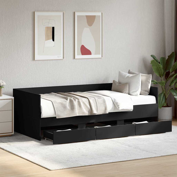 vidaXL Day Bed with Drawers, No Mattress, Black 90x200 cm