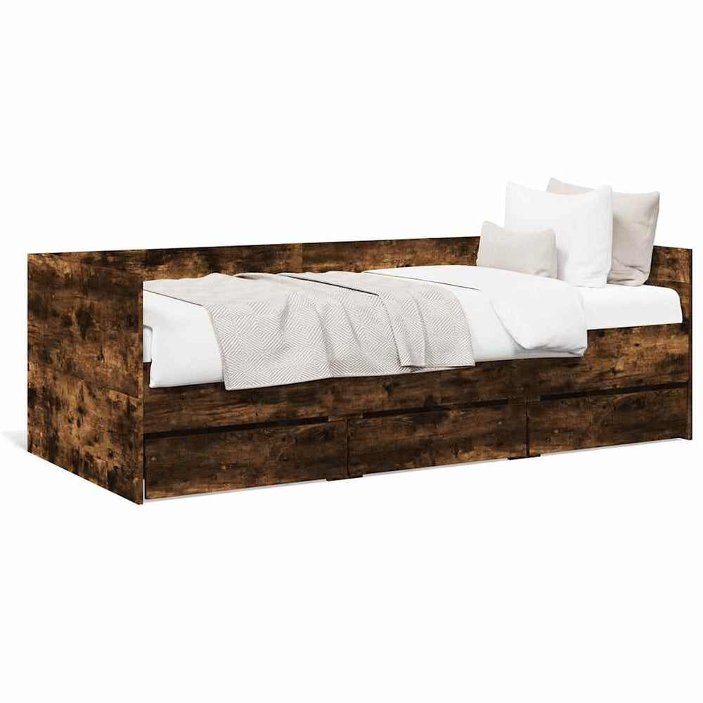 vidaXL Day Bed with Drawers without Mattress Smoked Oak 90x190 cm