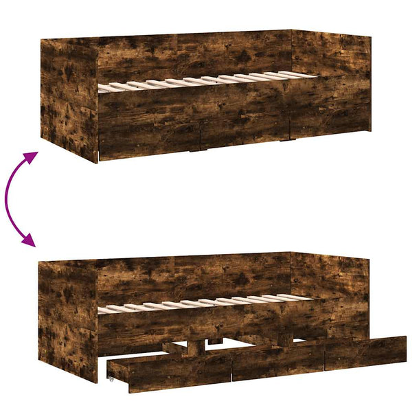 vidaXL Day Bed with Drawers without Mattress Smoked Oak 90x190 cm