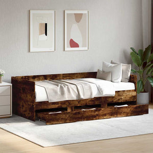 vidaXL Day Bed with Drawers without Mattress Smoked Oak 90x190 cm