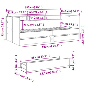 vidaXL Day Bed with Drawers without Mattress 75x190 cm