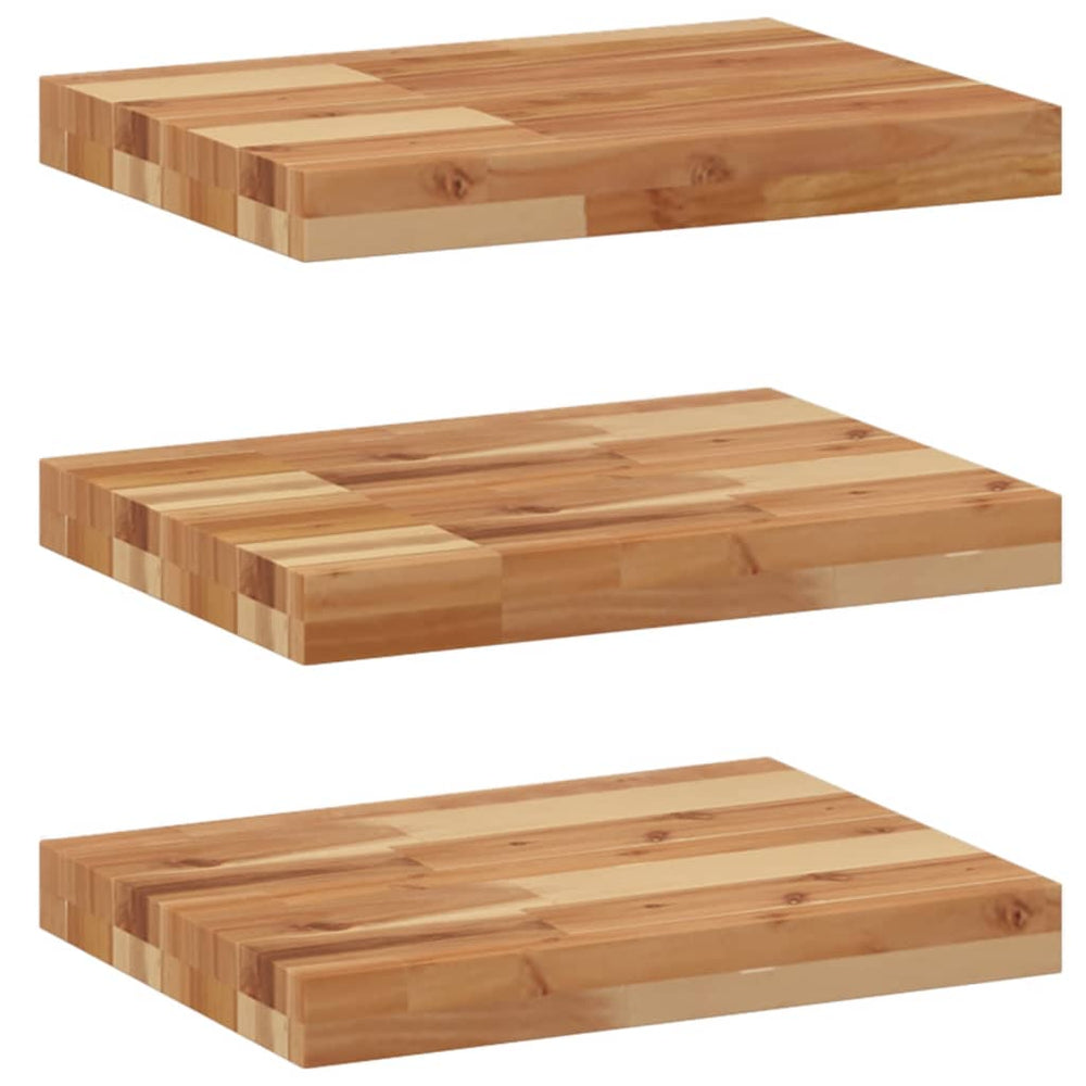 Akazie Massivholz Schweberegale 60 cm, 3er Set