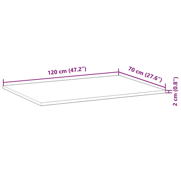 vidaXL Tabletop Untreated 120x70x2 cm Solid Acacia Wood