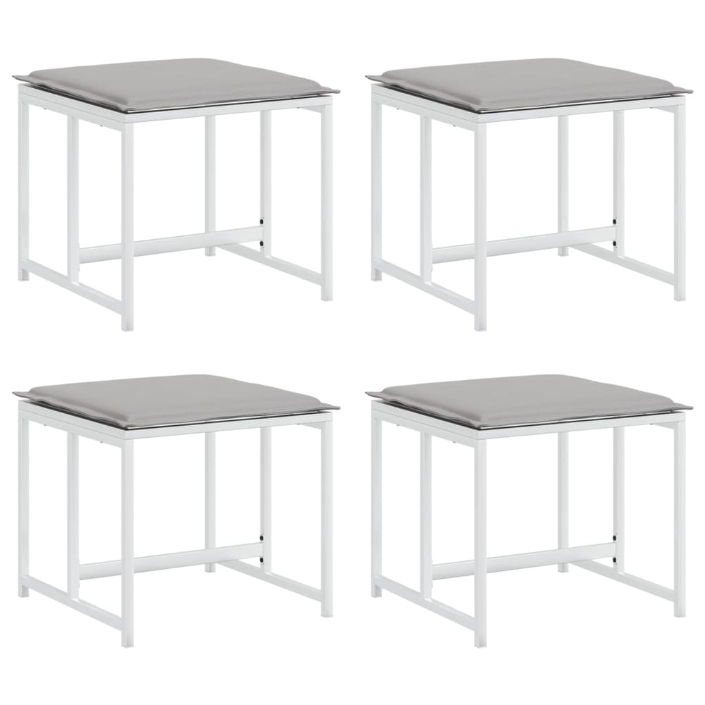 Gartenhocker mit Kissen, 4er Set, Weiß