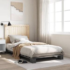 Massivholzbett Grau 100x200 cm Kiefer