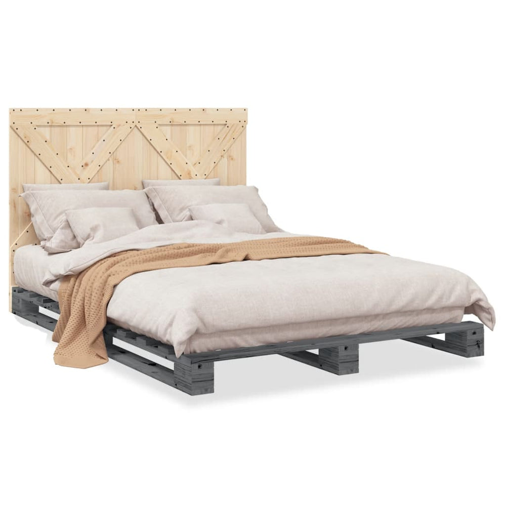 vidaXL Solid Wood Bed with Headboard Grey 160x200 cm Pine