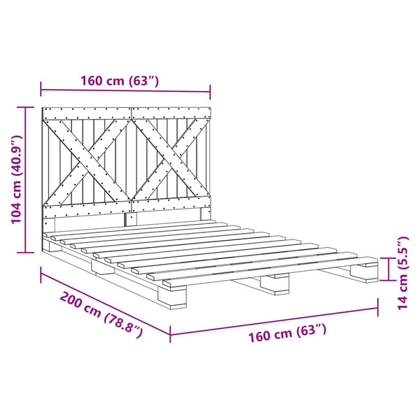 vidaXL Solid Wood Bed with Headboard Grey 160x200 cm Pine