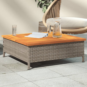 vidaXL Garden Table Gray 70x70x25 cm Rattan and Acacia Wood