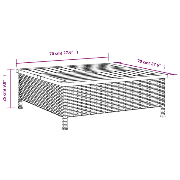 vidaXL Garden Table Beige 70x70x25 cm Rattan and Acacia Wood