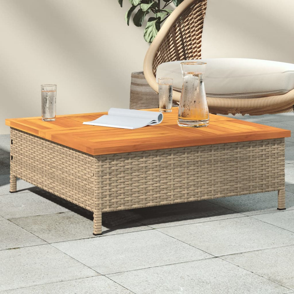 vidaXL Garden Table Beige 70x70x25 cm Rattan and Acacia Wood