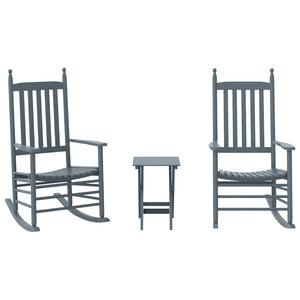 vidaXL Rocking Chairs 2 pcs. with Folding Table Grey Solid Poplar Wood