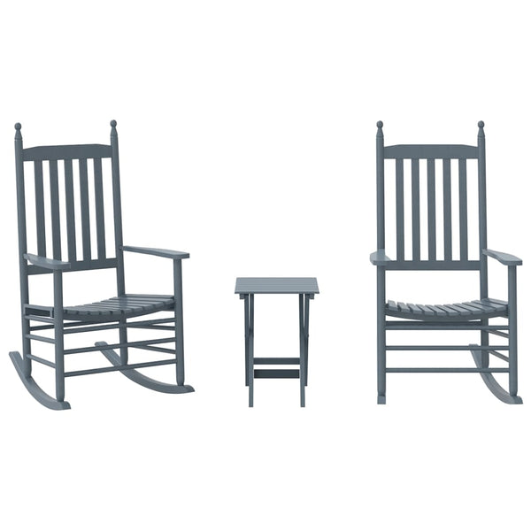 vidaXL Rocking Chairs 2 pcs. with Folding Table Grey Solid Poplar Wood
