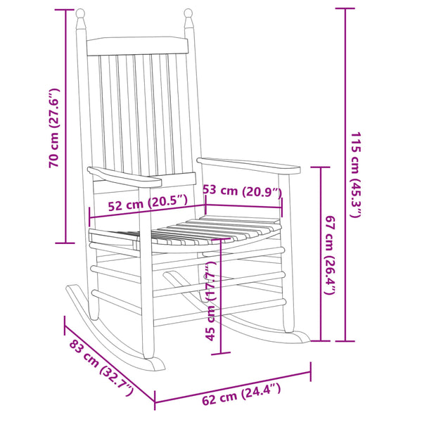 vidaXL Rocking Chairs 2 pcs. with Folding Table Grey Solid Poplar Wood
