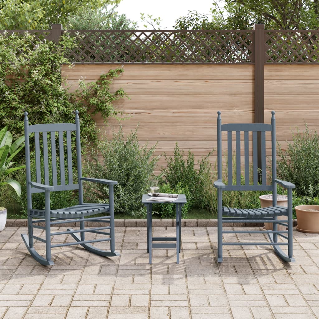 vidaXL Rocking Chairs 2 pcs. with Folding Table Grey Solid Poplar Wood
