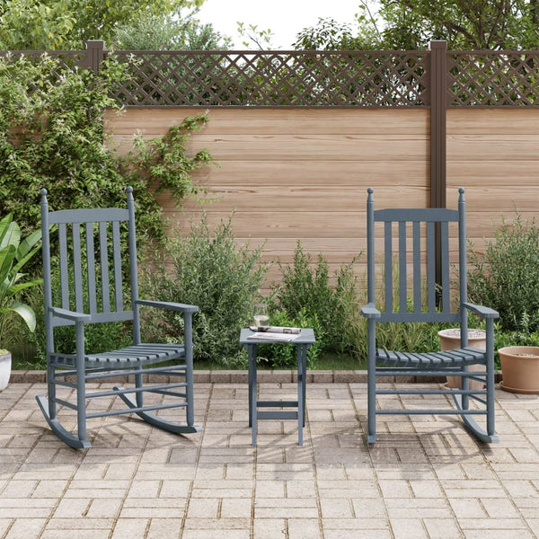 vidaXL Rocking Chairs 2 pcs. with Folding Table Grey Solid Poplar Wood