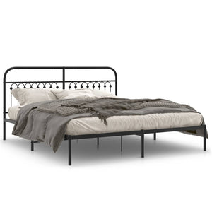 vidaXL Bed Frame with Headboard Metal Black 183x203 cm