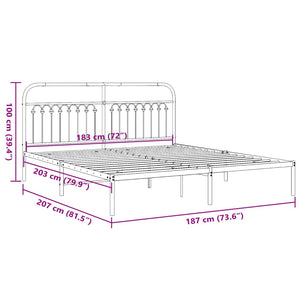 vidaXL Bed Frame with Headboard Metal Black 183x203 cm