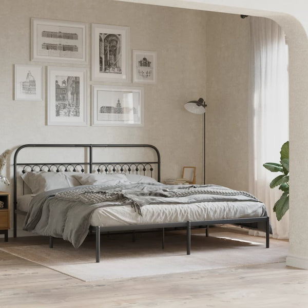 vidaXL Bed Frame with Headboard Metal Black 183x203 cm