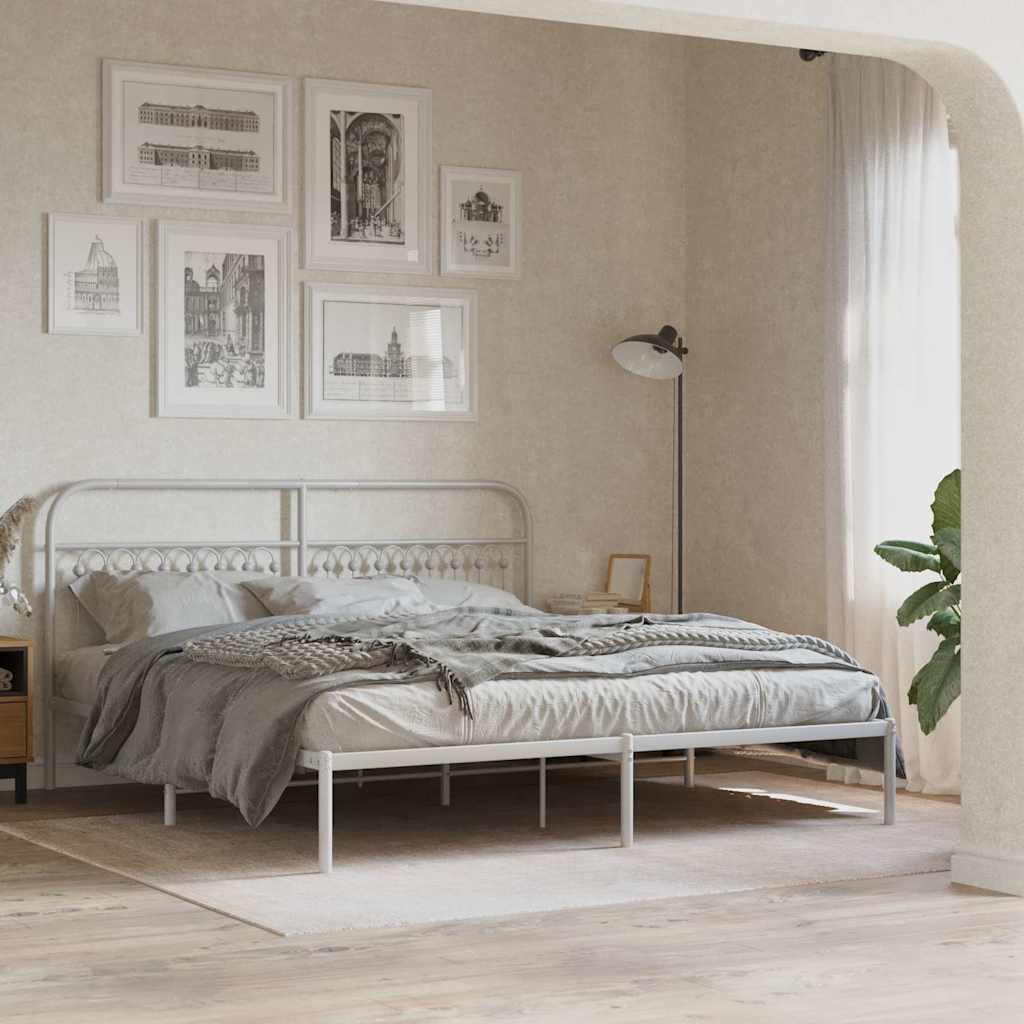 vidaXL Bed Frame with Headboard Metal White 183x203 cm