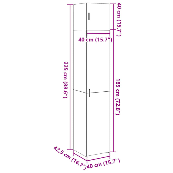 vidaXL Tall Cabinet Narrow Concrete Grey 40x42.5x225 cm Engineered Wood