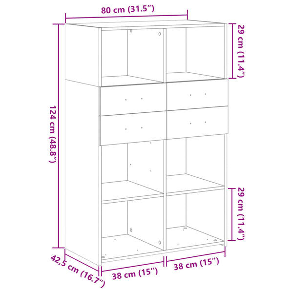 vidaXL Highboard Concrete Gray 80x42.5x124 cm Engineered Wood