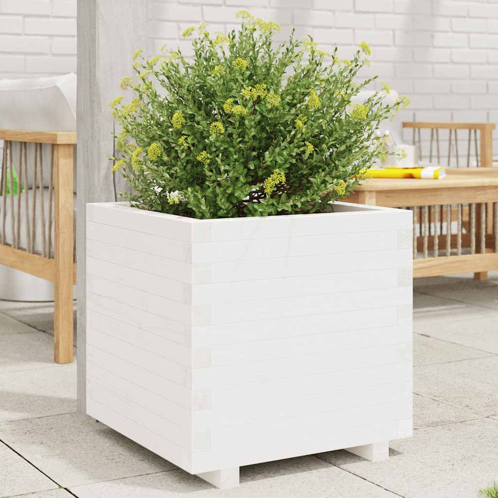vidaXL Planter White 50x50x49.5 cm Solid Pine Wood