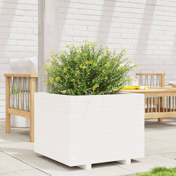 vidaXL Planter White 60x60x49.5 cm Solid Pine Wood