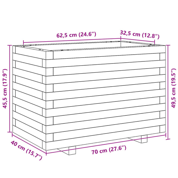 vidaXL Planter Waxed Brown 70x40x49.5 cm Solid Pine Wood