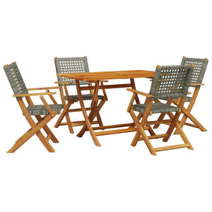vidaXL 5-piece Garden Dining Set Grey Poly Rattan and Solid Wood