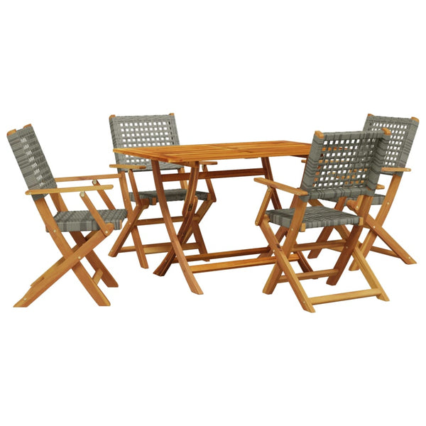 vidaXL 5-piece Garden Dining Set Grey Poly Rattan and Solid Wood