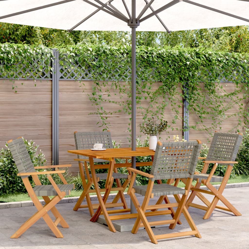 vidaXL 5-piece Garden Dining Set Grey Poly Rattan and Solid Wood