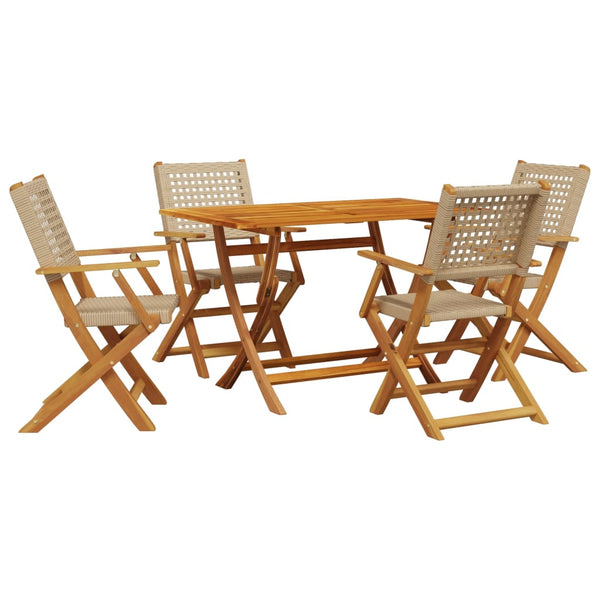 vidaXL 5-piece Garden Dining Set Beige Poly Rattan and Solid Wood
