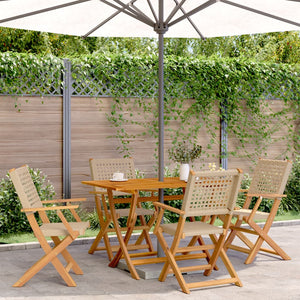 vidaXL 5-piece Garden Dining Set Beige Poly Rattan and Solid Wood