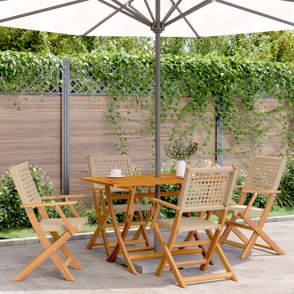 vidaXL 5-piece Garden Dining Set Beige Poly Rattan and Solid Wood