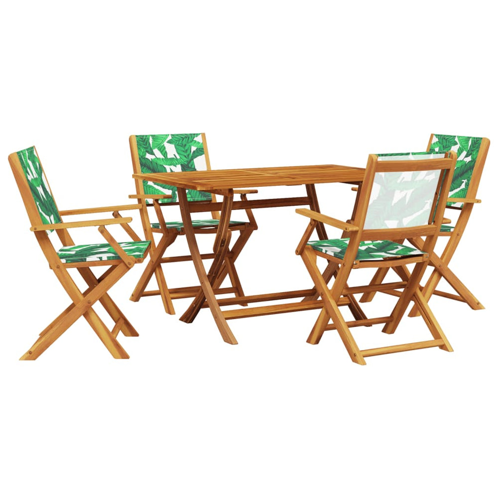 vidaXL 5-piece Garden Dining Set Fabric and Solid Wood Leaf Pattern