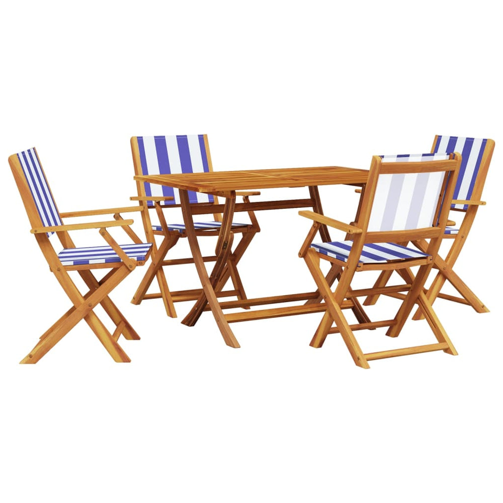vidaXL 5-piece Garden Dining Set Fabric and Solid Wood Blue and White
