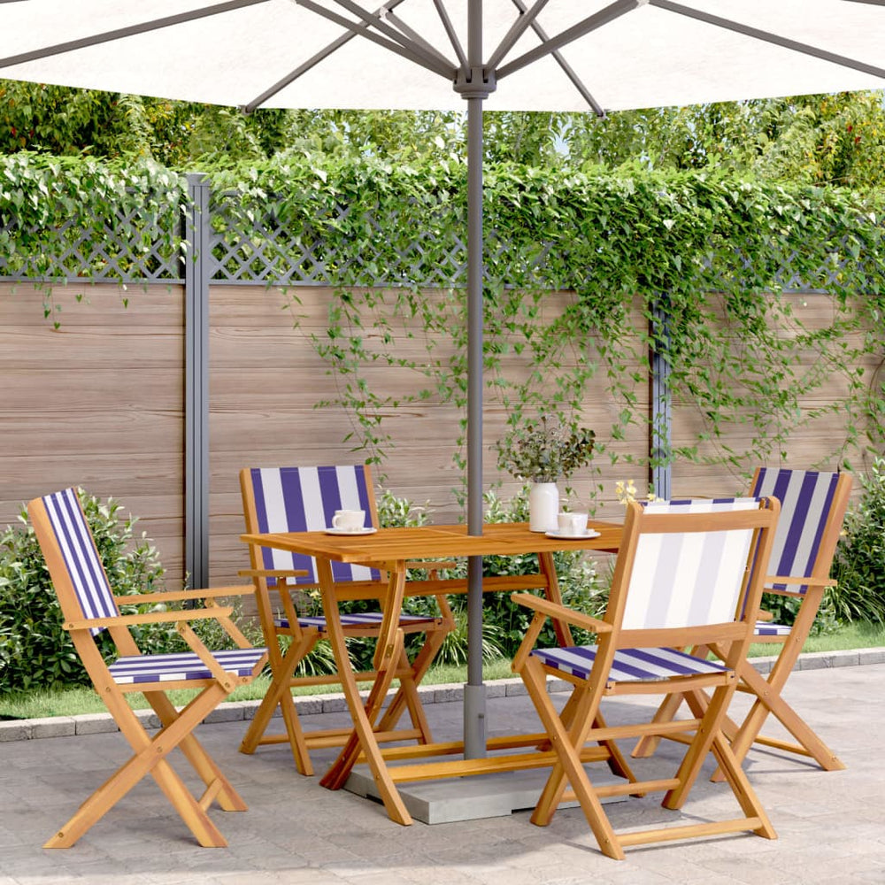 vidaXL 5-piece Garden Dining Set Fabric and Solid Wood Blue and White
