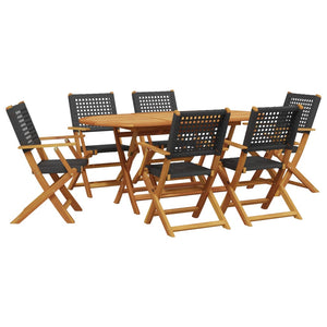vidaXL 7-Piece Garden Dining Set Poly Rattan and Solid Wood Black