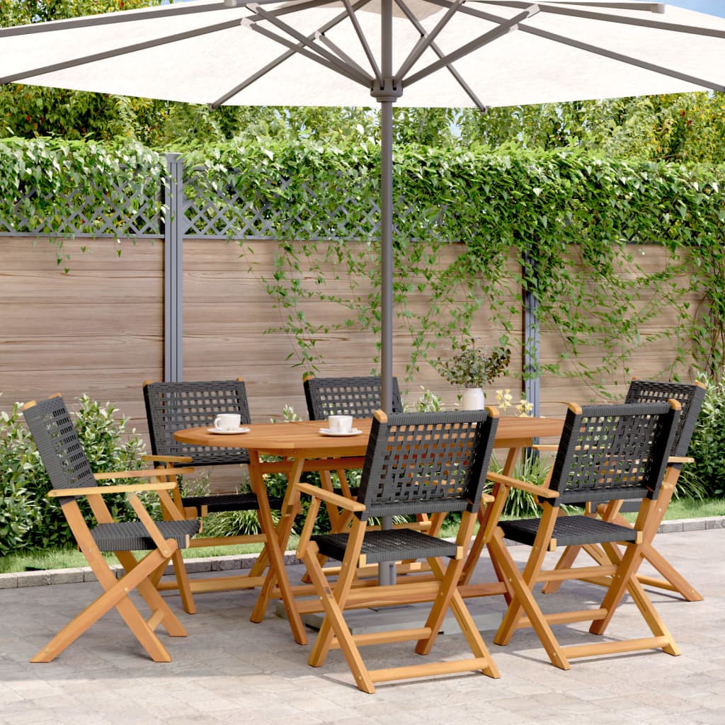 vidaXL 7-Piece Garden Dining Set Poly Rattan and Solid Wood Black