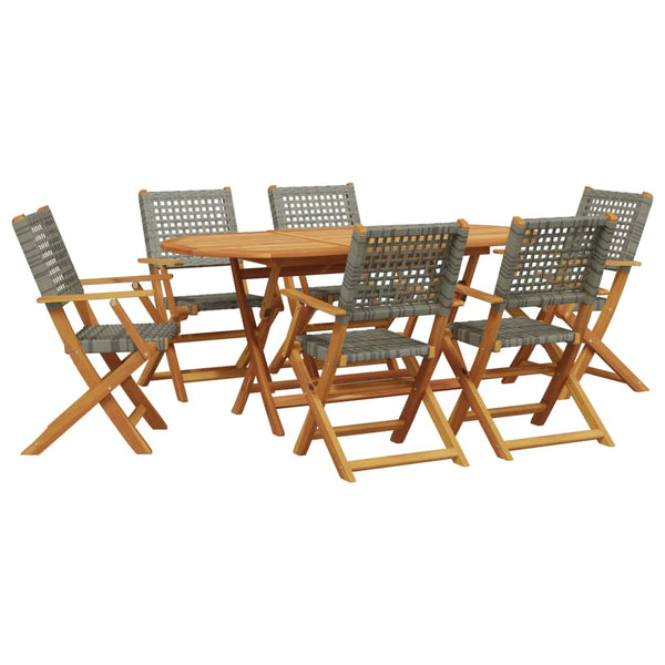vidaXL 7-Piece Garden Dining Set Poly Rattan and Solid Wood Grey