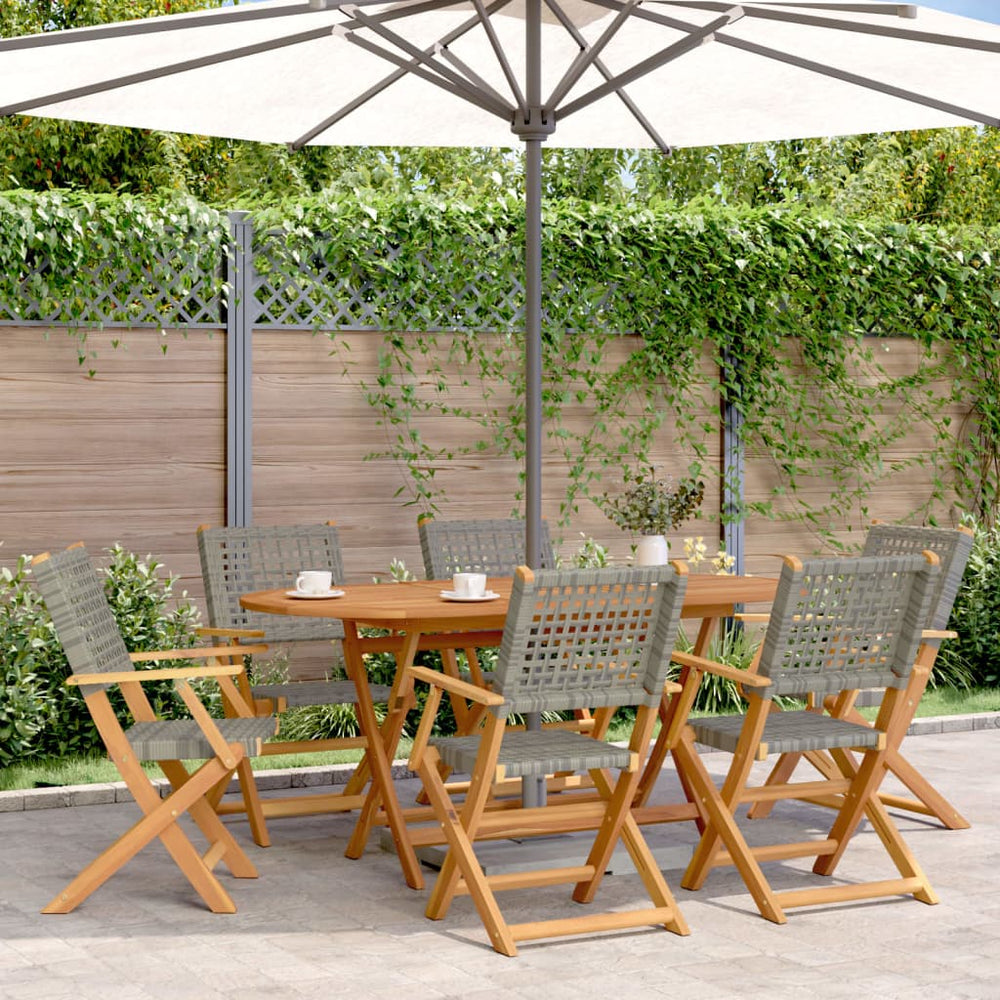 vidaXL 7-Piece Garden Dining Set Poly Rattan and Solid Wood Grey