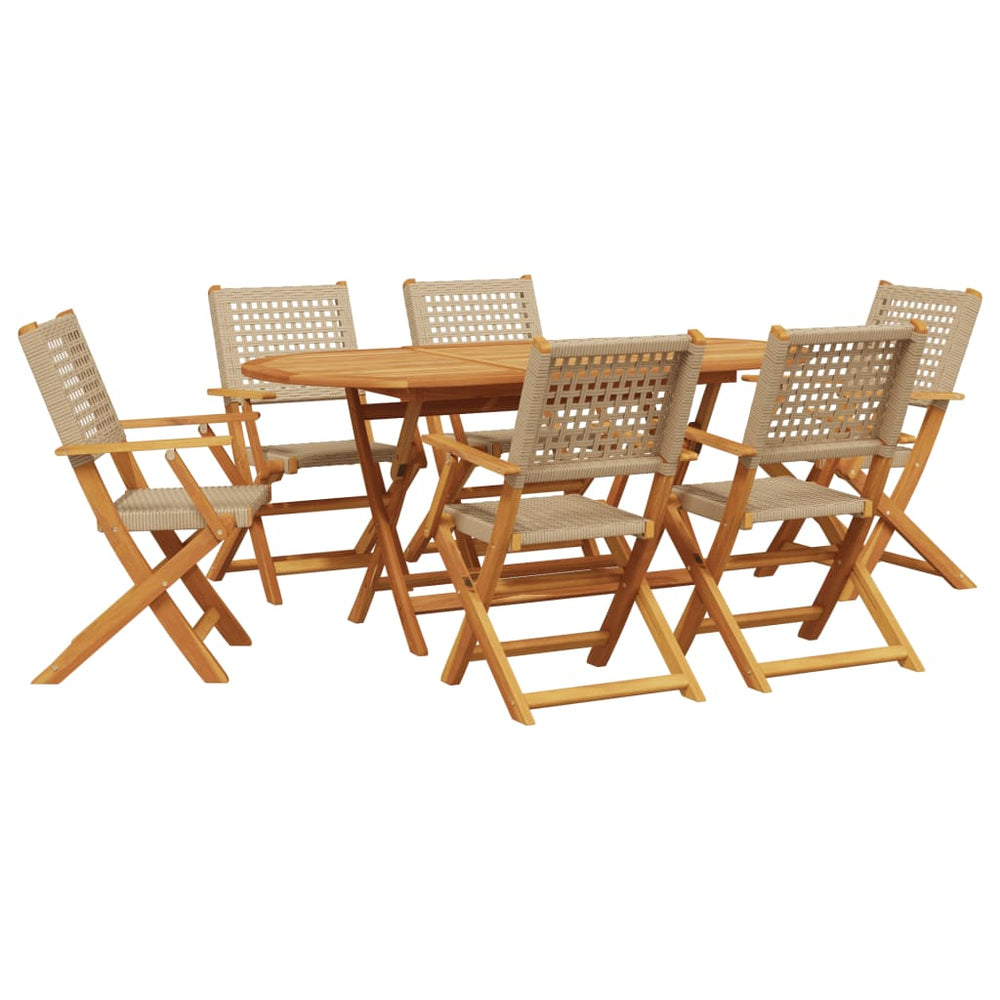vidaXL 7-Piece Garden Dining Set Poly Rattan and Solid Wood Beige