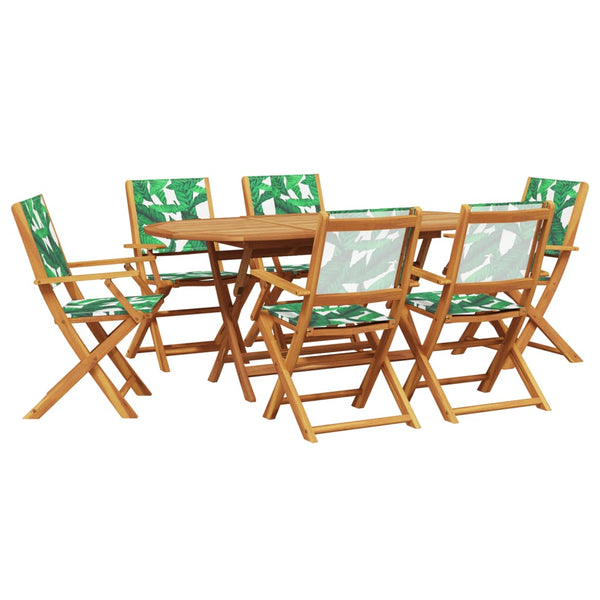 vidaXL 7-Piece Garden Dining Set Fabric and Solid Wood Leaf Pattern