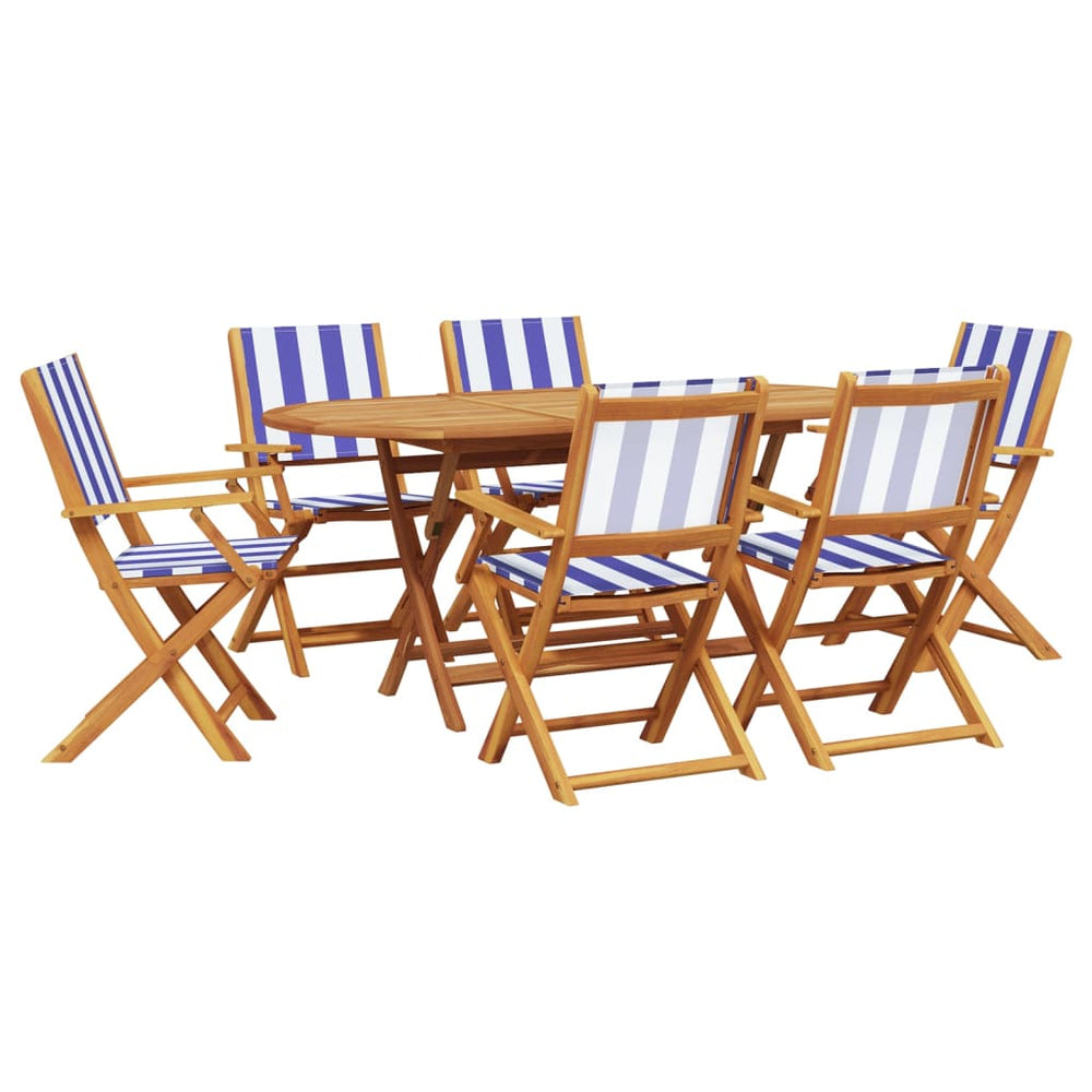 vidaXL 7-Piece Garden Dining Set Fabric and Solid Wood Blue and White